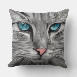Cute Cat Eyes Face Water Colour Oil Painting Art Cushion