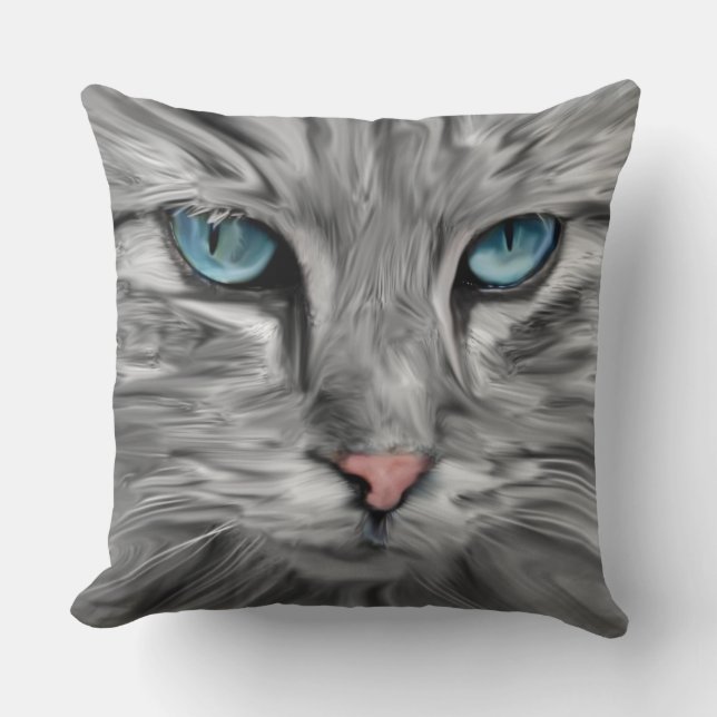 Cute Cat Eyes Face Water Colour Oil Painting Art Cushion (Front)
