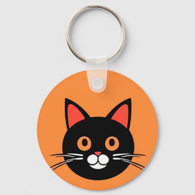 🐱 Cute Cat Face Bold Graphic Charm Gift 🔑 Key Ring (Front)