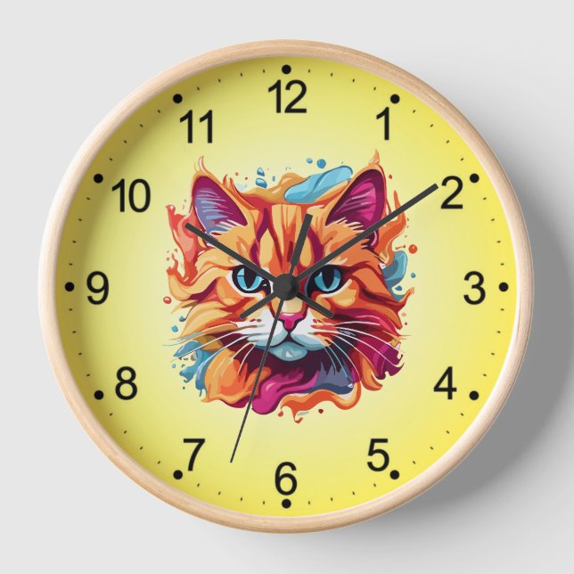 Cute Cat Face Digital Art Design-87002 Clock (Front)
