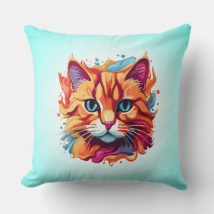 Cute Cat Face Digital Art Design-87002 Cushion