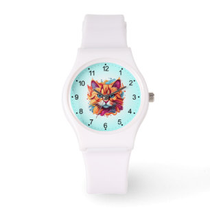 Cute Cat Face Digital Art Design-87002 Watch