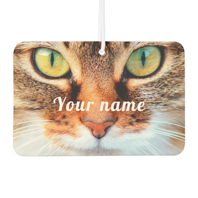 Cute cat face for cat lovers with custom name car air freshener (Front)