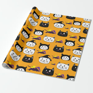 Cute Cat Face Halloween Pattern Wrapping Paper