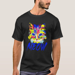 Cute Cat Face Meow Colourful Graphic Cat T-Shirt