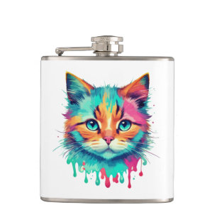 Cute Cat Face Multicolored Design-89059 Hip Flask