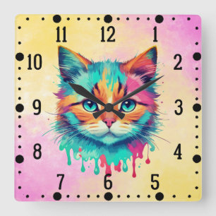 Cute Cat Face Multicolored Design-89059 Square Wall Clock