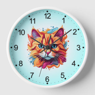 Cute Cat Face Multicolored Design  Clock
