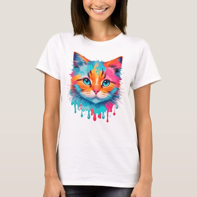 Cute Cat Face Multicolored Design  T-Shirt (Front)