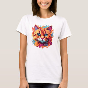Cute Cat Face Multicolored Design  T-Shirt