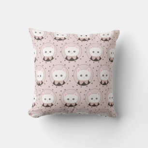 Cute Cat Face Pink Dotty Pattern Cushion