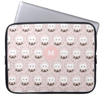 Cute Cat Face Pink Dotty Pattern Monogram