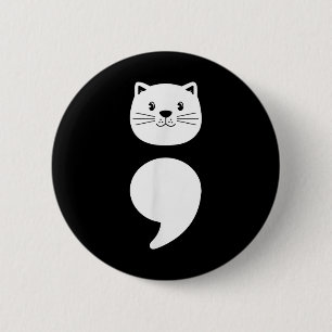 Cute Cat Face, Semicolon- Mental Health Awareness 6 Cm Round Badge