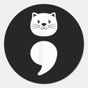 Cute Cat Face, Semicolon- Mental Health Awareness  Classic Round Sticker