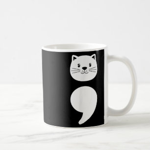 Cute Cat Face, Semicolon- Mental Health Awareness Coffee Mug