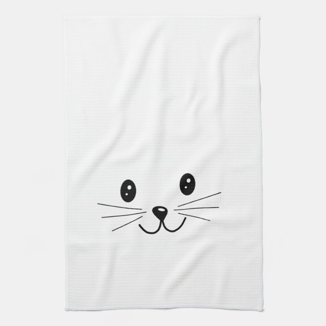 Cute Cat Face. Tea Towel (Vertical)