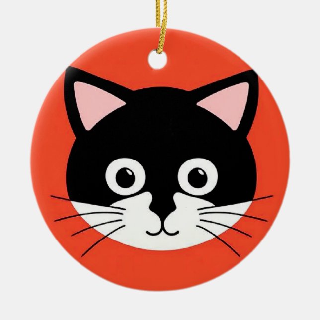 Cute Cat Face Vibrant Illustration Ceramic Ornament (Front)