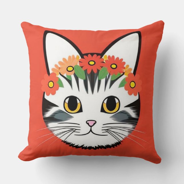 Cute Cat Face Vibrant Illustration Cushion (Front)