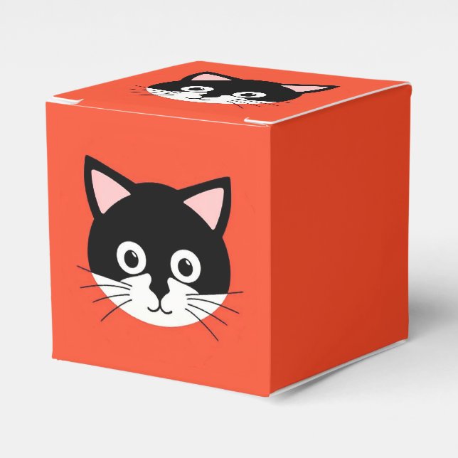 Cute Cat Face Vibrant Illustration Favour Box (Front Side)