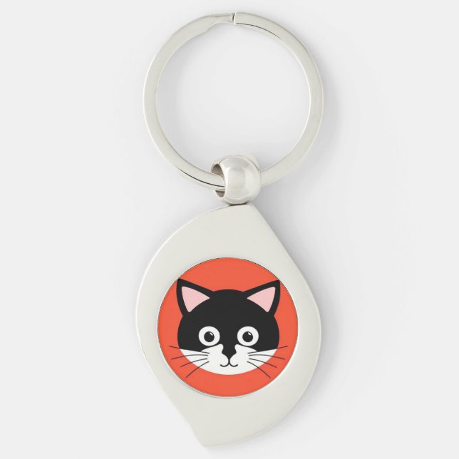 Cute Cat Face Vibrant Illustration Key Ring (Front)