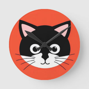 Cute Cat Face Vibrant Illustration Round Clock