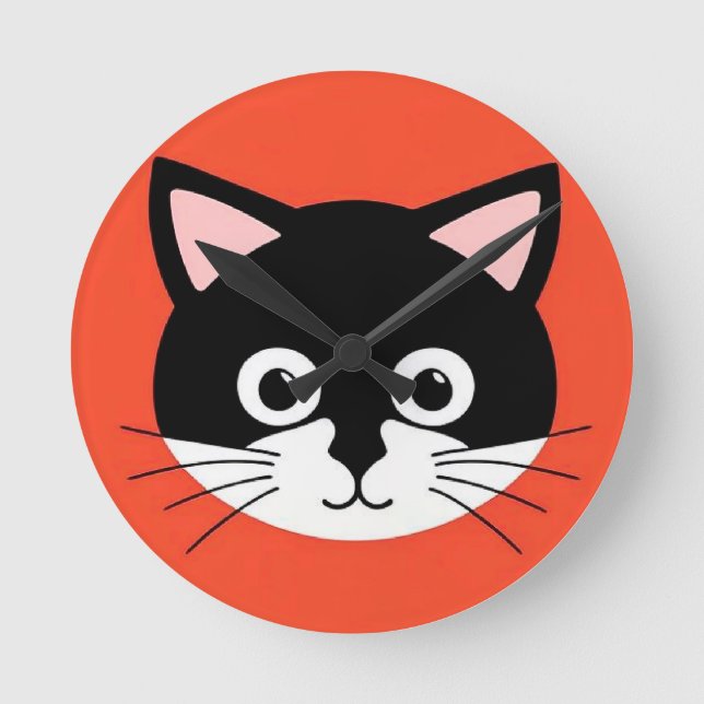 Cute Cat Face Vibrant Illustration Round Clock (Front)