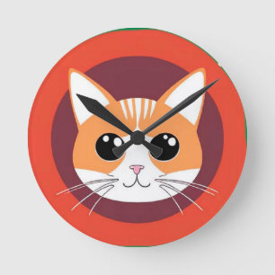 Cute Cat Face Vibrant Illustration Round Clock
