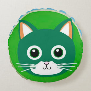 Cute Cat Face Vibrant Illustration Round Cushion