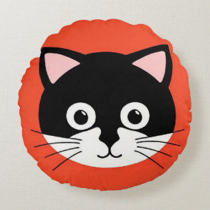 Cute Cat Face Vibrant Illustration Round Cushion