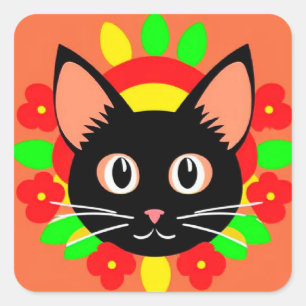 Cute Cat Face Vibrant Illustration Square Sticker
