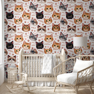 Cute cat faces and now text sweet kitten seamless wallpaper
