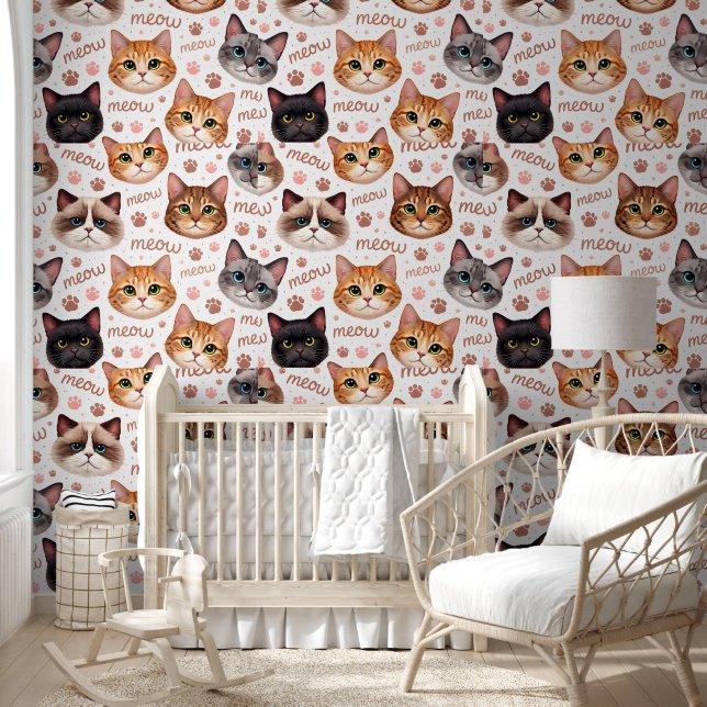 Cute cat faces and now text sweet kitten seamless  wallpaper (Kids)