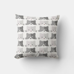 Cute Cat Faces Grey Cat Pattern Cushion