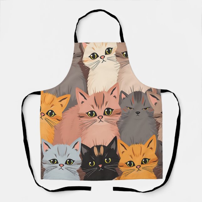 Cute Cat Faces Illustrated Pattern Apron (Front)