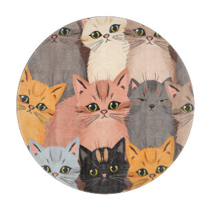 Cute Cat Faces Illustrated Pattern Cutting Board