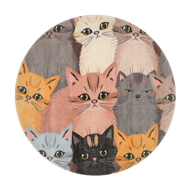 Cute Cat Faces Illustrated Pattern Cutting Board (Front)
