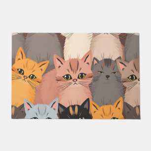 Cute Cat Faces Illustrated Pattern Doormat