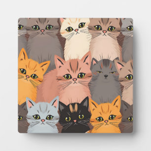Cute Cat Faces Illustrated Pattern Plaque