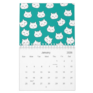 Cute Cat Faces Pattern 2026 Calendar