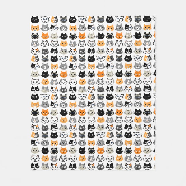 Cute Cat Faces Pattern | Cool Pet Kitty Cats Fleece Blanket (Front)