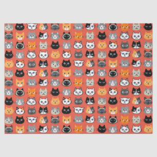 Cute Cat Faces Pattern   Cool Pet Kitty Cats Tissue Paper