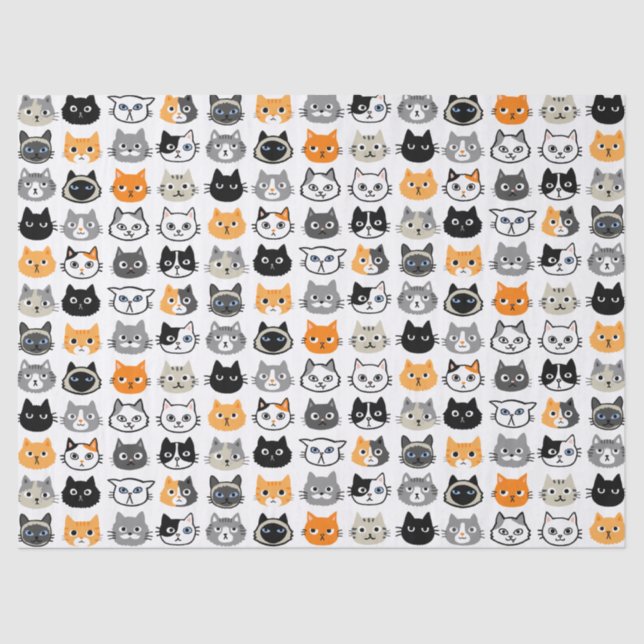 Cute Cat Faces Pattern | Cool Pet Kitty Cats Tissue Paper (Front)