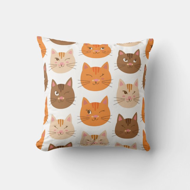 Cute Cat Faces Pattern Cushion (Front)