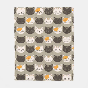 Cute Cat Faces Pattern Fleece Blanket