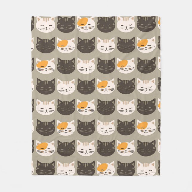 Cute Cat Faces Pattern  Fleece Blanket (Front)