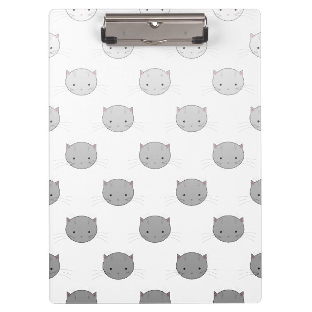 Cute Cat Faces Pattern Grey Clipboard (Front)