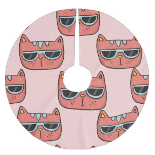 Cute cat faces, seamless pattern. brushed polyester tree skirt