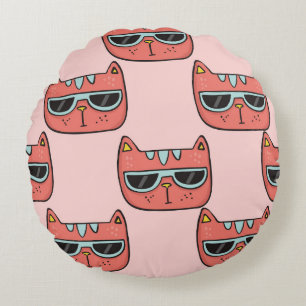 Cute cat faces, seamless pattern. round cushion
