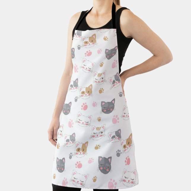 Cute cat faces smiling cats pattern apron (Insitu)