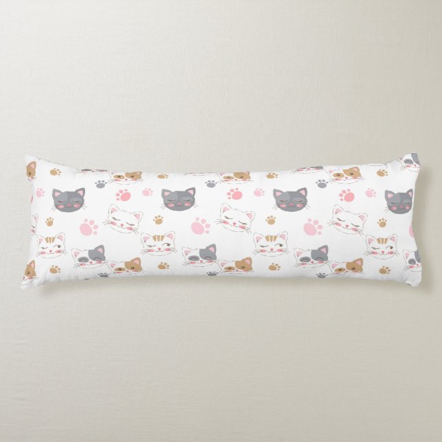 Cute cat faces smiling cats pattern body cushion (Front)